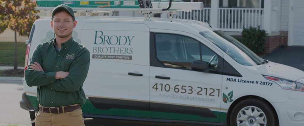 Maryland pest control technician standing in front of Brody Brothers' truck